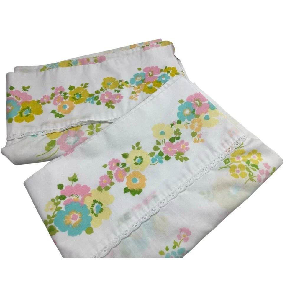 Vintage JCPenney Fashion Manor Sheet Set Floral Double Size Cottage Core 60s 70s